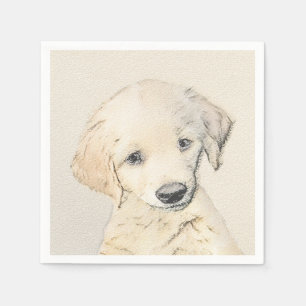 Golden Retriever Puppy Painting - Original Dog Art Napkin