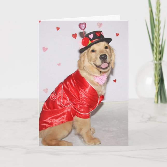 Golden Retriever Puppy Pawsome Valentine’s Day Holiday Card (Front)