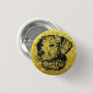 Golden retriever puppy portrait in black and gold 1 inch round button