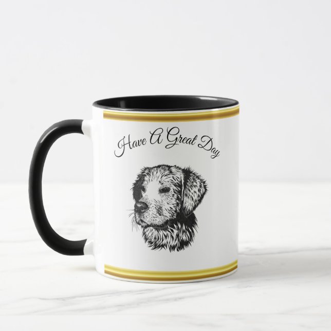 Golden retriever puppy portrait with gold foil mug (Left)