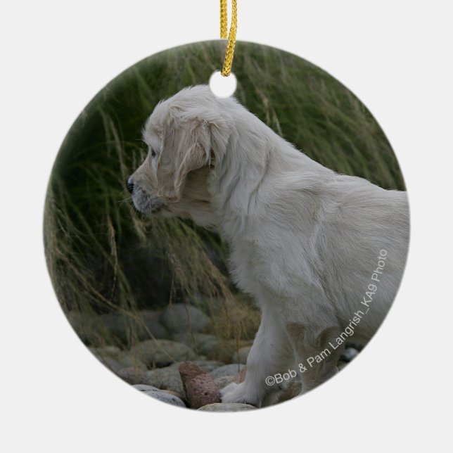 Golden Retriever Puppy Standing Ceramic Ornament (Front)