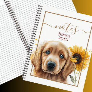Golden Retriever Puppy Sunflower Personalized Notebook