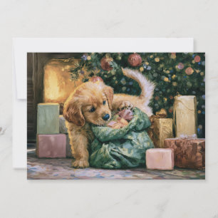 Golden Retriever Puppy Tree Christmas Holiday Card