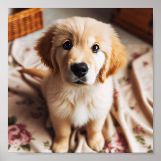 Golden Retriever puppy with cute puppy eyes Poster