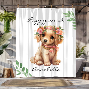 Golden Retriever Puppy With Flowers Custom Name