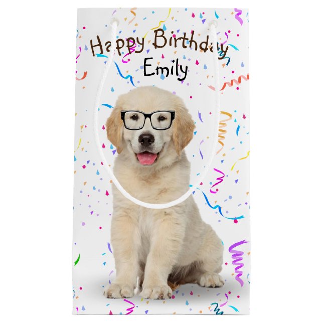 Golden Retriever Puppy with Glasses Small Gift Bag (Front)