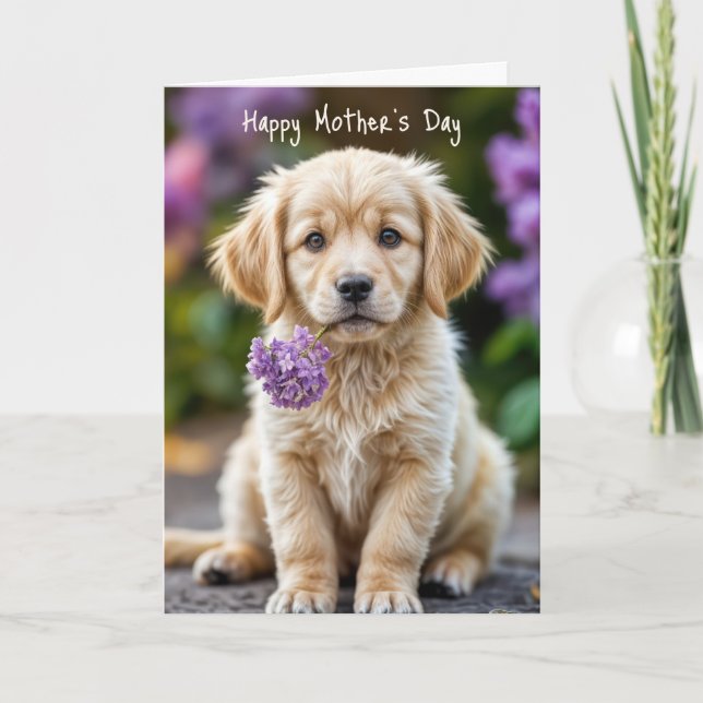 Golden Retriever Puppy With Lilacs Card (Front)