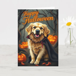 Golden Retriever Puppy with Pumpkins Halloween  Card