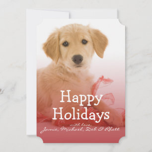 Golden Retriever puppy with ribbon Holiday Card