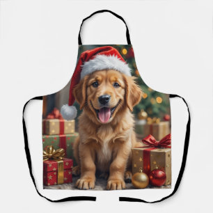 Golden Retriever Puppy's First Christmas Festive Apron