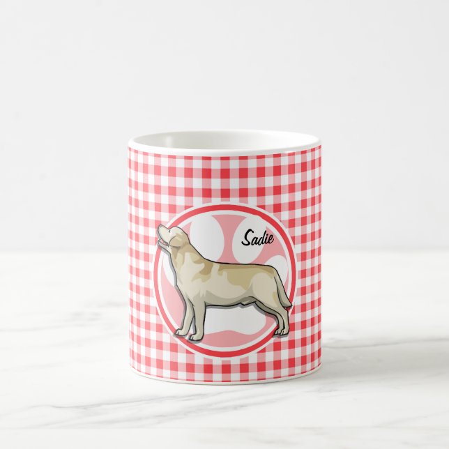 Golden Retriever; Red and White Gingham Coffee Mug (Center)