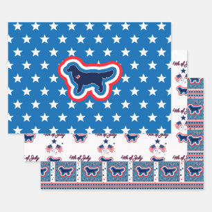 Golden Retriever Red White And Blue 4th Of July Wrapping Paper Sheet