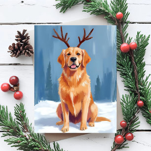 Golden Retriever Reindeer Antlers Christmas Holiday Postcard