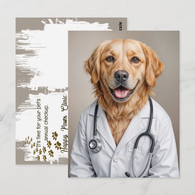 Golden Retriever Reminder from Veterinarian Office Postcard (Front/Back)