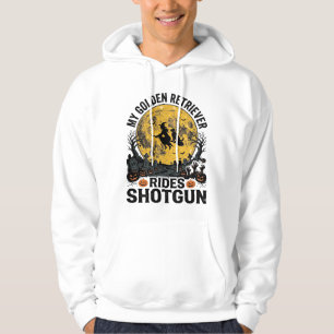 Golden Retriever Rides Shotgun Halloween Witch Art Hoodie