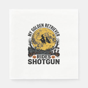 Golden Retriever Rides Shotgun Halloween Witch Art Napkin