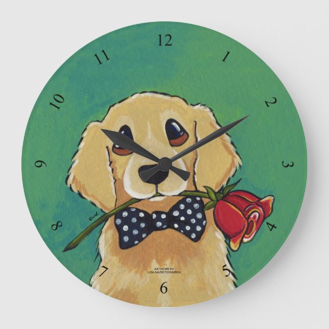 Golden Retriever & Rose Wall Clock (Front)