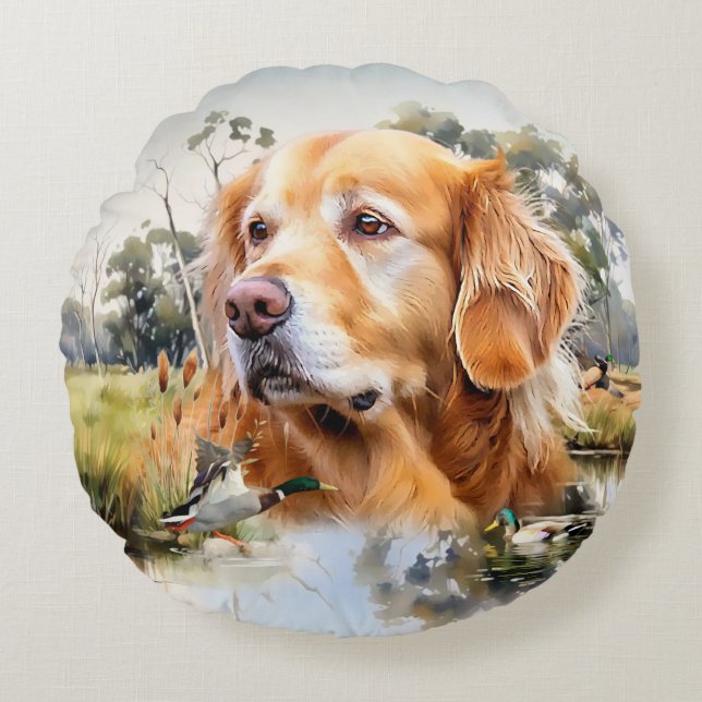 Golden Retriever Round Pillow (Front)