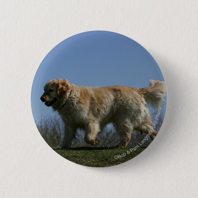 Golden Retriever Running 3 2 Inch Round Button (Front)