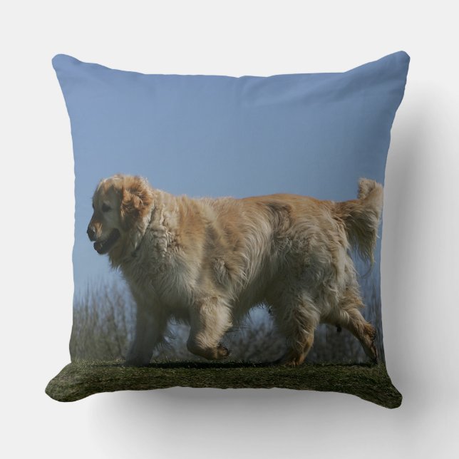 Golden Retriever Running 3 Throw Pillow (Front)