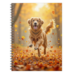 Golden Retriever Running In Autumn Woods Notebook