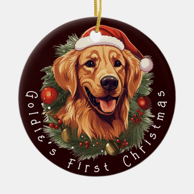 Golden Retriever’s First Christmas Ceramic Ornament (Front)