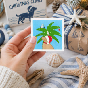 Golden Retriever Santa and Helpers Tree Trimming Card