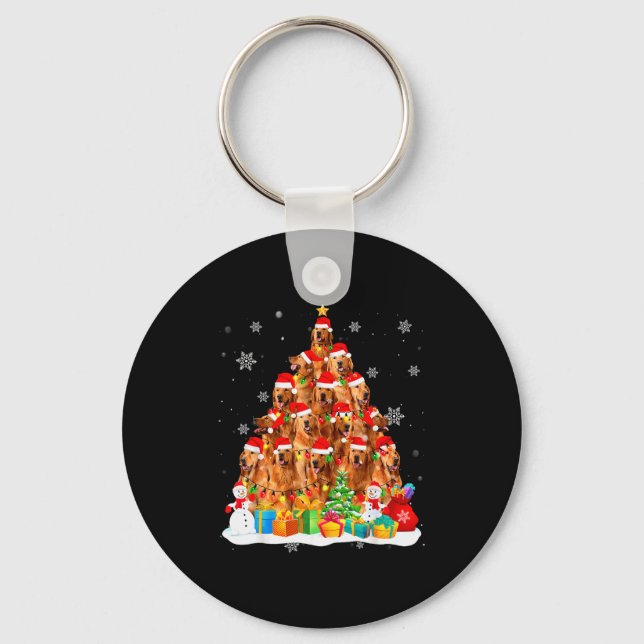 Golden Retriever Santa Christmas Tree Lights Dog X Keychain (Front)