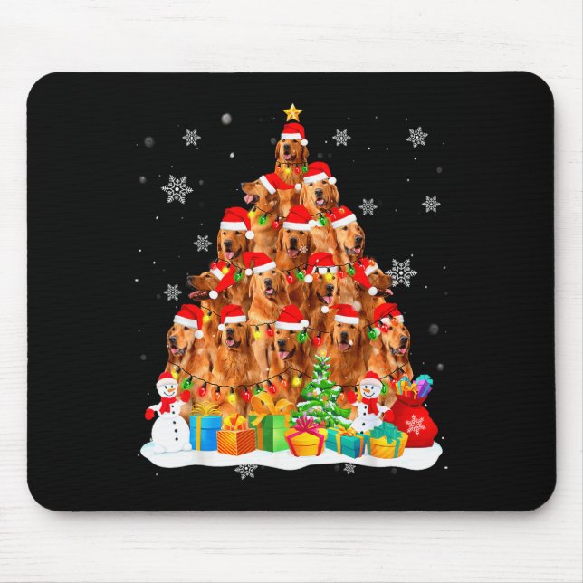 Golden Retriever Santa Christmas Tree Lights Dog X Mouse Pad (Front)