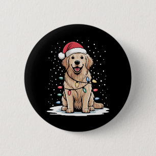 Golden Retriever Santa Christmas Tree Lights Xmas 2 Inch Round Button