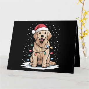 Golden Retriever Santa Christmas Tree Lights Xmas Card
