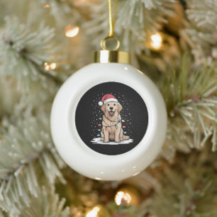 Golden Retriever Santa Christmas Tree Lights Xmas Ceramic Ball Christmas Ornament