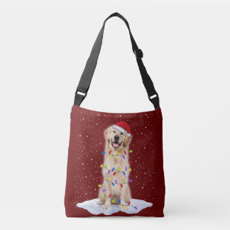 Golden retriever Santa Christmas Tree Lights Xmas Crossbody Bag