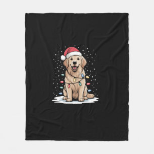 Golden Retriever Santa Christmas Tree Lights Xmas Fleece Blanket