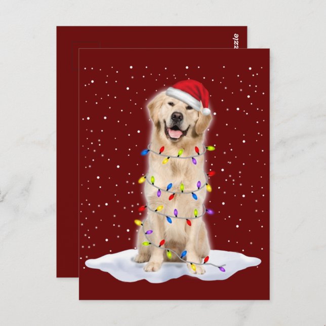 Golden retriever Santa Christmas Tree Lights Xmas Postcard (Front/Back)