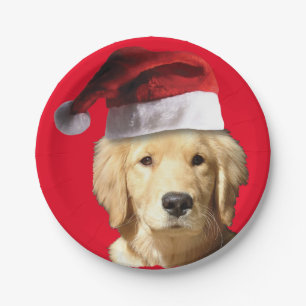 Golden Retriever Santa Claus Paper Plate