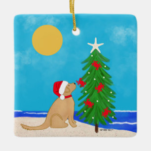 Golden Retriever Santa Dog Christmas 2025 Pillow Ceramic Ornament