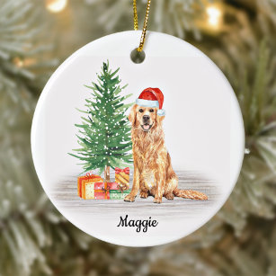 Golden Retriever Santa Dog Personalized Christmas Ceramic Ornament