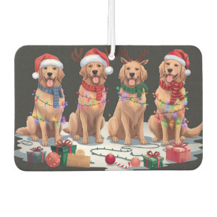 Golden Retriever Santa hat antlers elf Christmas Air Freshener