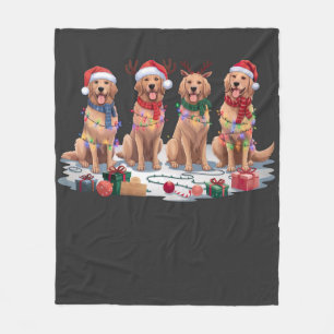Golden Retriever Santa hat antlers elf Christmas Fleece Blanket