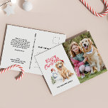 GOLDEN RETRIEVER SANTA HAT CHRISTMAS SINGLE PHOTO HOLIDAY POSTCARD<br><div class="desc">Our Golden Retriever inspired Christmas postcards feature a watercolor image of Golden Retriever in Santa hats and a funny snowman and the quote "Merry Christmas" in red script font. Add your dog picture or a family portrait with your pet or furry friend. On the back, add a personal touch with...</div>