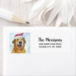 Golden Retriever Santa Hat, Custom Return Address 