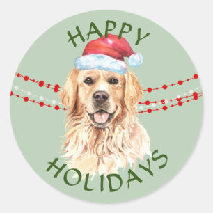 Golden Retriever Santa Hat Happy Holidays Classic Round Sticker
