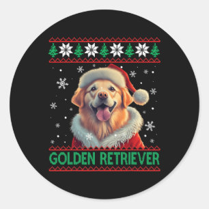 Golden Retriever Santa Hat Ugly Christmas Classic Round Sticker