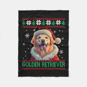 Golden Retriever Santa Hat Ugly Christmas Fleece Blanket
