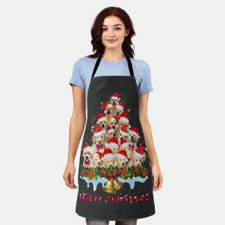 Golden Retriever Santa Hat Xmas Dogs Merry Christm Apron