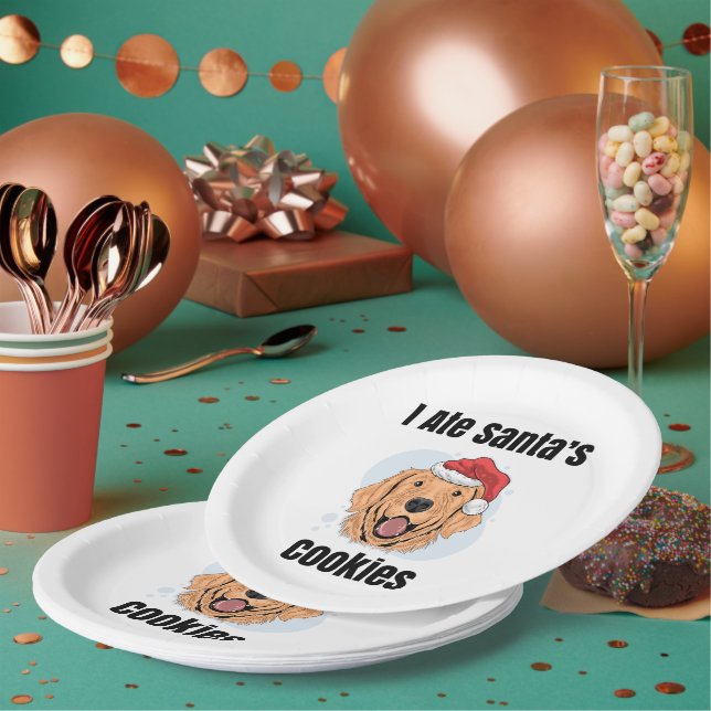 Golden Retriever Santa    Paper Plate (Multi)