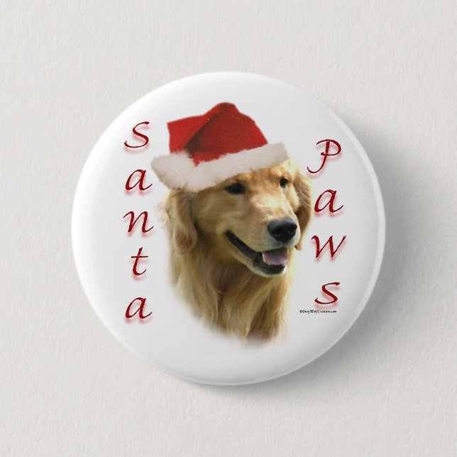 Golden Retriever Santa Paws 2 Inch Round Button (Front)