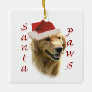 Golden Retriever Santa Paws Ceramic Ornament