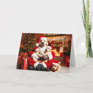 Golden Retriever Santa with Puppies Christmas Card